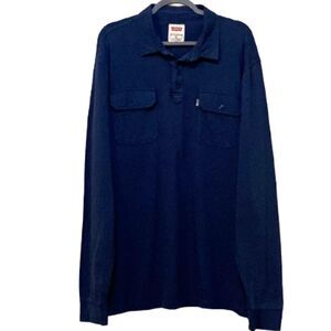 Levis Henley Shirt Long Sleeve Mens XL Collard Pockets Cotton Casual Work Blue